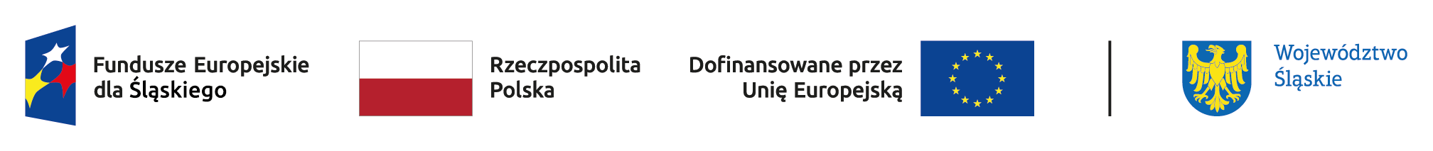 logo fundusze europejskie dla Śląskiego, flaga Rzeczpospolitej Polskiej, logo Dofinansowane przez Unię Europejską, logo Województwo Śląskie