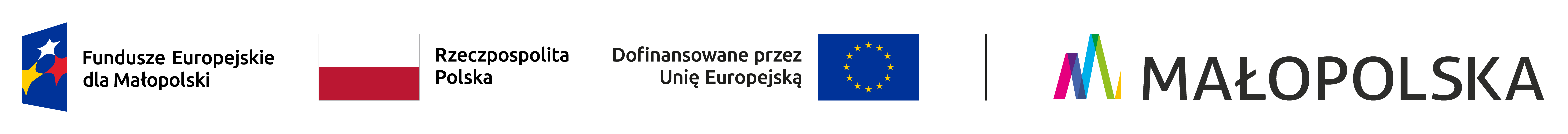 logotypy Funduszy Europejskich dla Małopolski, Rzeczypospolitej Polskiej, Unii Europejskiej oraz Województwa Małopolskiego