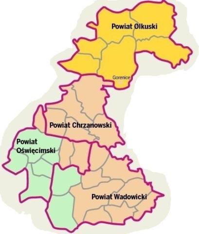 mapa powiatów realizacji projektu