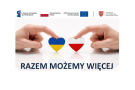 logo UE, RP, Samorządu województwa. Grafika przedstawia 2 ręce trzymajace 2 serca w kolorach flag Ukrainy i Polski